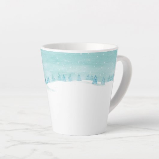 Sneeuwrijk winterbos landschap met sparren latte mok (Rechterhoek)