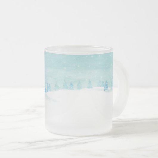 Sneeuwrijk winterbos landschap met sparren matglas koffiemok (Voorkant rechts)