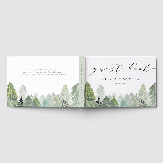 Sneeuwrijk Wintergroen Bos Script Wintertrouw Gastenboek (Volledig)