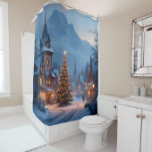 Sneeuwrijke avond op het plein - douchegordijn (In situ)