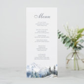 Sneeuwrijke Berg & dennen Bomen Bruiloft Menu (Staand voorkant)