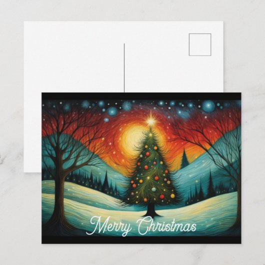 Sneeuwrijke Berg Winter Nacht Maan Kerstboom Feestdagenkaart (Voorkant / Achterkant)