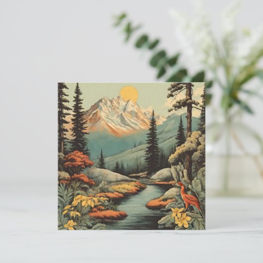 Sneeuwrijke bergen en bos rivierlandschap kaart (Staand voorkant)