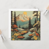 Sneeuwrijke bergen en bos rivierlandschap kaart (Voorkant / Achterkant in situ)