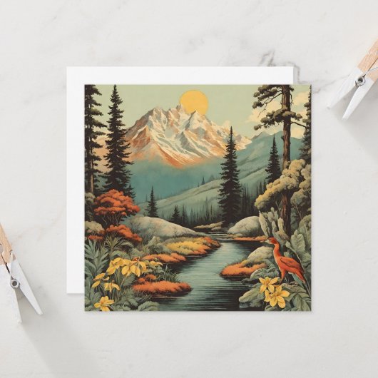 Sneeuwrijke bergen en bos rivierlandschap kaart (Voorkant / Achterkant in situ)