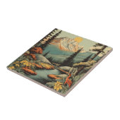 Sneeuwrijke bergen en bos rivierlandschap tegeltje (Zijkant)