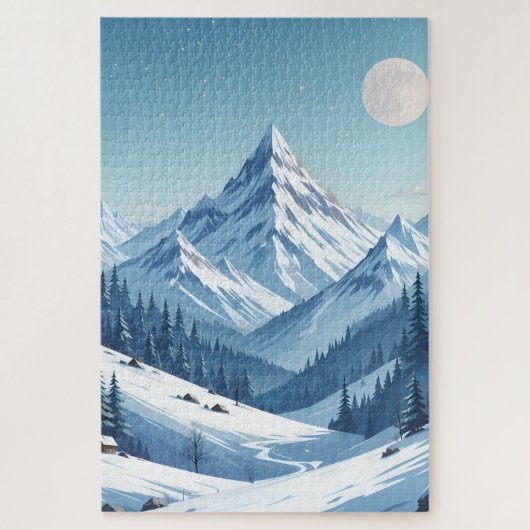 Sneeuwrijke bergen winter legpuzzel (Verticaal)