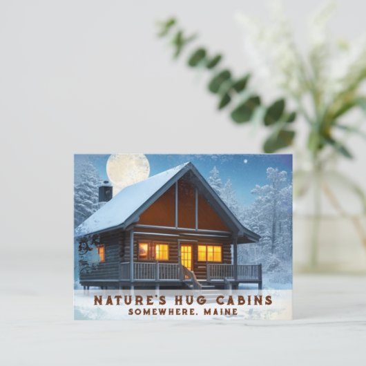 *~* Sneeuwrijke Bossen Cabin Night Full Moon AP49 Briefkaart (Staand voorkant)