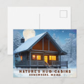 *~* Sneeuwrijke Bossen Cabin Night Full Moon AP49 Briefkaart (Voorkant / Achterkant)