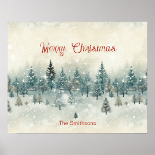 Sneeuwrijke dennenbomen poster
