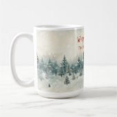 Sneeuwrijke dennenbomen Vintage Kerstmis Koffiemok (Links)