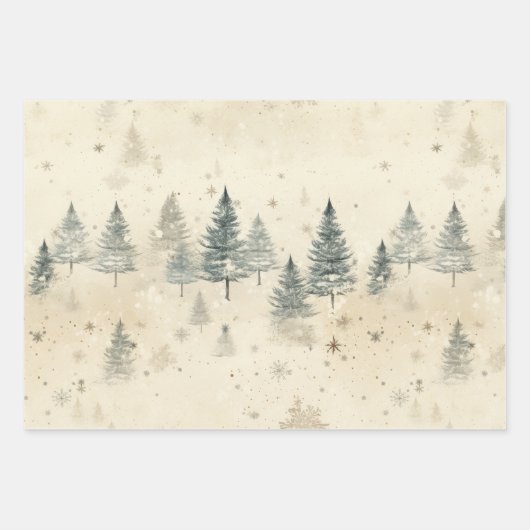 Sneeuwrijke dennenbomen  Waterverf Inpakpapier Vel (Voorkant)