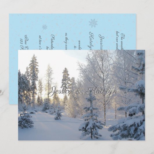 Sneeuwrijke dennenboom bos winter bruiloft uitnodi kaart (Voorkant / Achterkant)