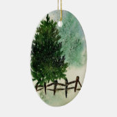 Sneeuwrijke dennenboom kerstversiering keramisch ornament (Rechts)