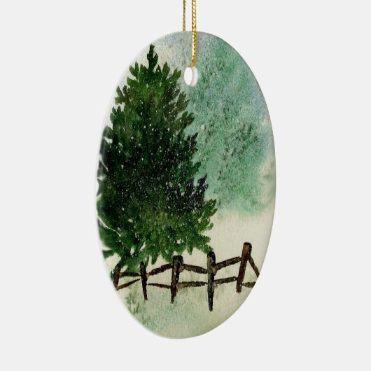 Sneeuwrijke dennenboom kerstversiering keramisch ornament (Rechts)