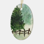 Sneeuwrijke dennenboom kerstversiering keramisch ornament (Links)