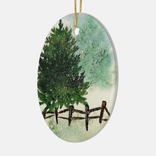 Sneeuwrijke dennenboom kerstversiering keramisch ornament (Links)