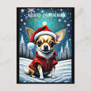 Sneeuwrijke dennenboom Schattige Chihuahua Santa C Briefkaart