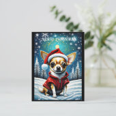 Sneeuwrijke dennenboom Schattige Chihuahua Santa C Briefkaart (Staand voorkant)