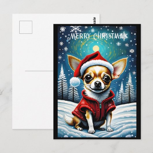 Sneeuwrijke dennenboom Schattige Chihuahua Santa C Briefkaart (Voorkant / Achterkant)