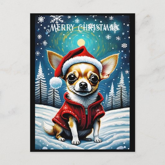 Sneeuwrijke dennenboom Schattige Chihuahua Santa C Briefkaart (Voorkant)