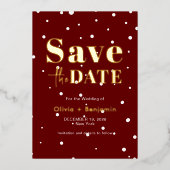 Sneeuwrijke Elegante Kerstmis Rode Huwelijk Save T Folie Uitnodiging (Voorkant)