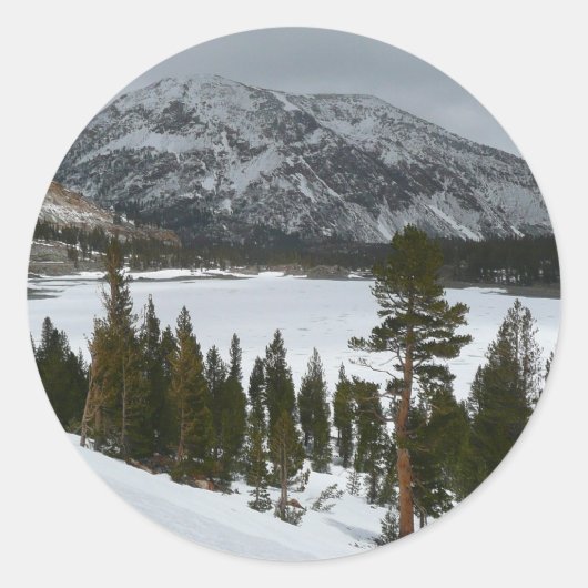 Sneeuwrijke Ellery Lake California winterlandschap Ronde Sticker (Voorkant)