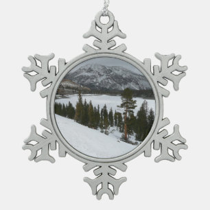 Sneeuwrijke Ellery Lake California winterlandschap Tin Sneeuwvlok Ornament