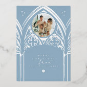 Sneeuwrijke gotische winter sprookje kerstblauw fo folie feestdagenkaart (Voorkant)