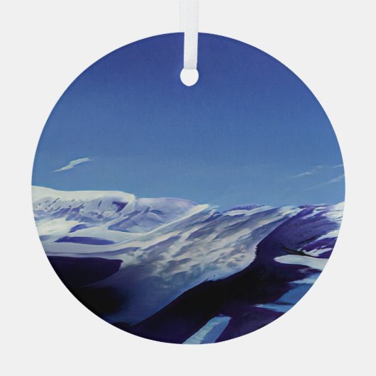 Sneeuwrijke heuvels, winterpanorama glas ornament (Achterkant)