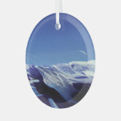 Sneeuwrijke heuvels, winterpanorama glas ornament (Voorkant links)