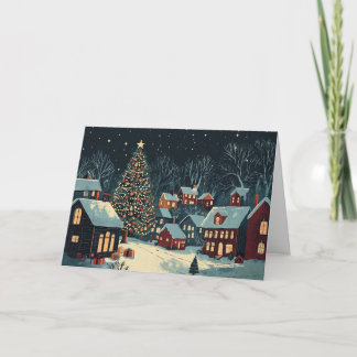 Sneeuwrijke huizen met feestelijke verlichting kaart