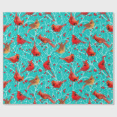 Sneeuwrijke Kardinalen Winterbessen Kerstmis/Deep  Cadeaupapier (Vlak)