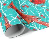 Sneeuwrijke Kardinalen Winterbessen Kerstmis/Deep  Cadeaupapier (Rol Hoek)