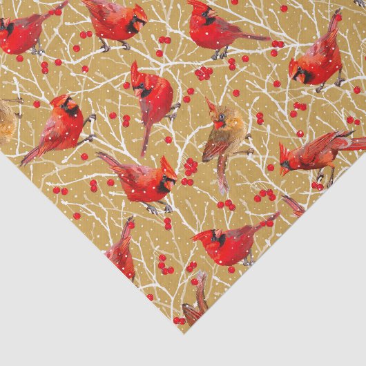 Sneeuwrijke Kardinalen + Winterbessen Kerstmis | G Tissuepapier (Detail)