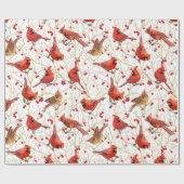 Sneeuwrijke Kardinalen + Winterbessen Kerstmis | W Cadeaupapier (Vlak)