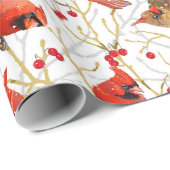 Sneeuwrijke Kardinalen + Winterbessen Kerstmis | W Cadeaupapier (Rol Hoek)