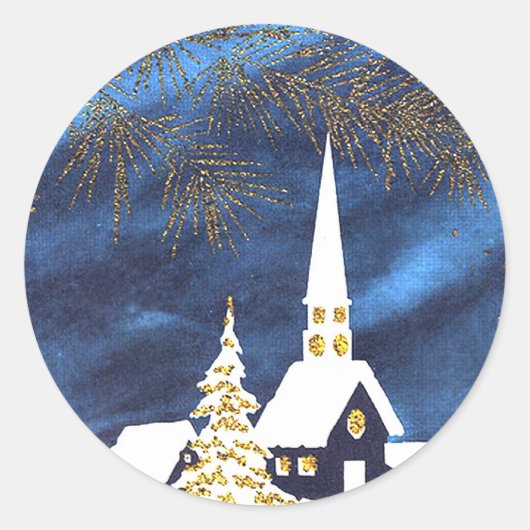 Sneeuwrijke Kerst Kerk Amen Stickers (Voorkant)