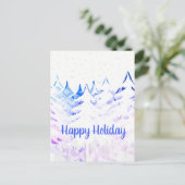 Sneeuwrijke kerstbomen Blauw Paarse & Wit Feestdagenkaart (Staand voorkant)