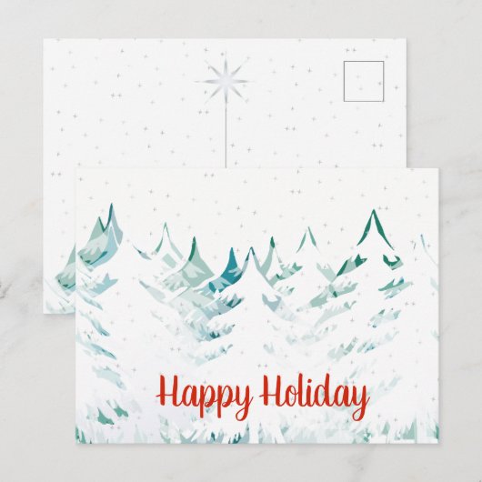 Sneeuwrijke kerstbomen Blauwgroen Groen & Wit Feestdagenkaart (Voorkant / Achterkant)