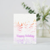 Sneeuwrijke kerstbomen Sinaasappel Paarse & Wit Feestdagenkaart (Staand voorkant)