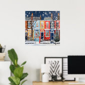 Sneeuwrijke Kerstmis Winter Whimsy Huizen Poster (Thuiskantoor)