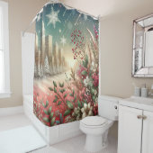 "Sneeuwrijke kerststad, besneeuwde bomen" Douchegordijn (In situ)