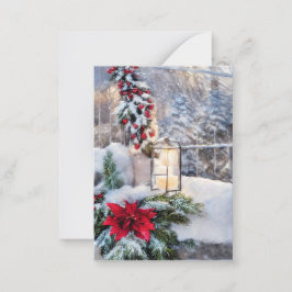 Sneeuwrijke lantaarn budget mini Kerstmis Notitiekaartje