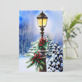 Sneeuwrijke lantaarnpaal budget Kerstmis Feestdagenkaart (Staand voorkant)