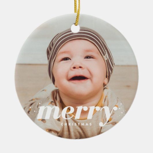 Sneeuwrijke moderne gepersonaliseerde vrolijke ker keramisch ornament (Voorkant)