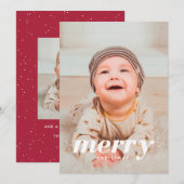 Sneeuwrijke moderne vrolijke kerstfoto feestdagenkaart (Voorkant / Achterkant)