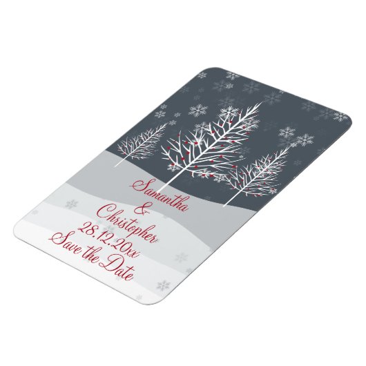 Sneeuwrijke Nacht en Winterbomen Bruiloft Save the Magneet (Linkerzijde)