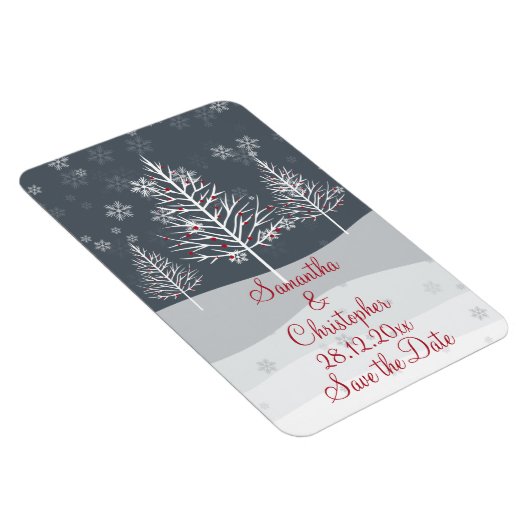 Sneeuwrijke Nacht en Winterbomen Bruiloft Save the Magneet (Rechterzijde)