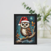 Sneeuwrijke nacht Schattigee Uil Merry & Bright Ch Feestdagenkaart (Staand voorkant)